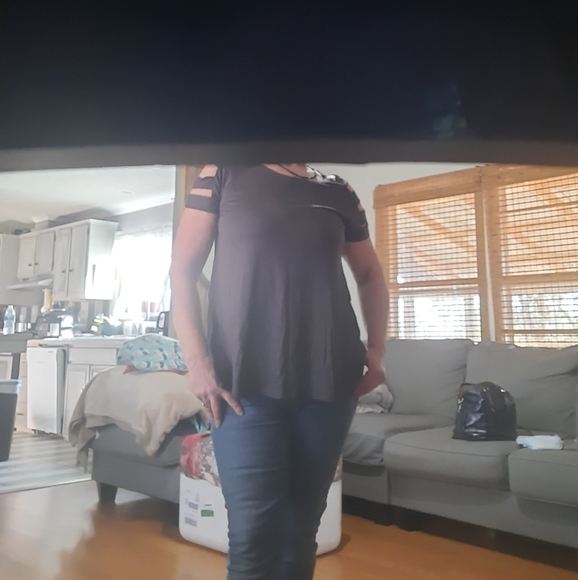 Ladder Sleeve soft  charcoal t-shirt top - Picture 13 of 13